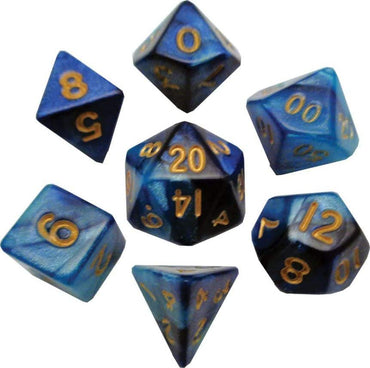 MD422 Mini Polyhedral Dice Set: Dark Blue/Light Blue with Gold Numbers image 0