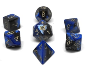 CHX26435 Black Blue/Gold Gemini 7PC Polyhedral dice Set image 0