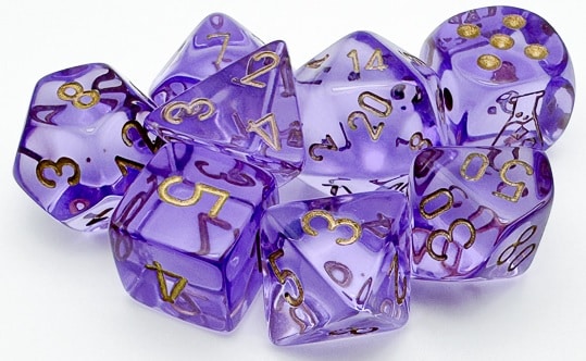 CHX30059 Lab Dice Lavender/Gold Translucent 7pc Set image 0