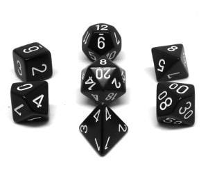 CHX25408 Black/White Opaque 7PC Polyhedral Dice Set image 0