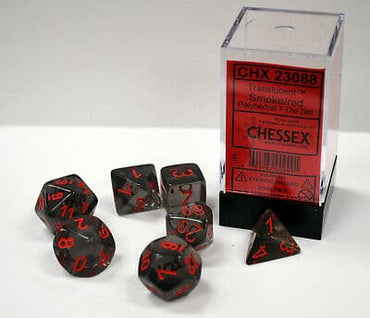 CHX23088 TRANSLUCENT SMOKE/RED 7PC POLYHEDRAL DICE SET image 0