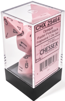 CHX25464 Opaque Pastel Pink/Black 7pc Dice image 0