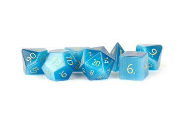 Gemstone Engraved Aquamarine Cat's Eye Polyhedral Set of 7 Dice image 0