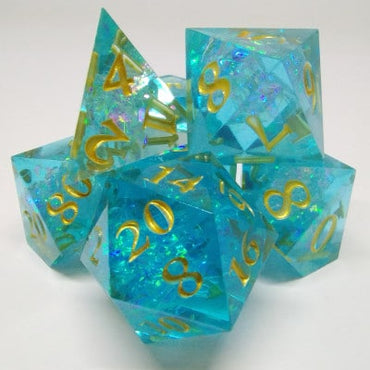 Sky Blue Sharp Edged Shimmering Plasma 7pc Dice Set image 0