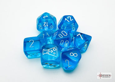 CHX30063 Lab Dice Tropical Blue/White Translucent 7pc Set image 0