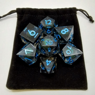 Liquid Core Black With Green Demon Eye 7 Piece Dice Set image 0