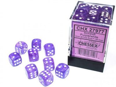 CHX27977 Borealis® 12mm d6 Purple/white Luminary Dice Block image 0