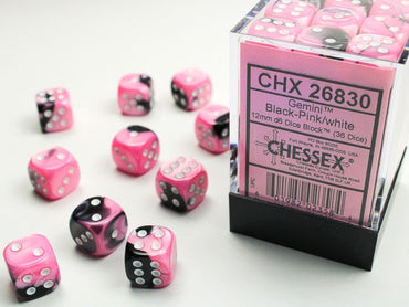 CHX26830 Gemini Black-Pink Block of 36 6-sided 12mm Dice image 0