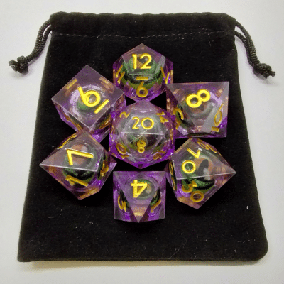 Liquid Core Purple With Green Dragon Eye 7 Piece Dice Set image 0