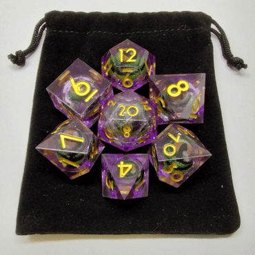 Liquid Core Purple With Green Dragon Eye 7 Piece Dice Set image 0