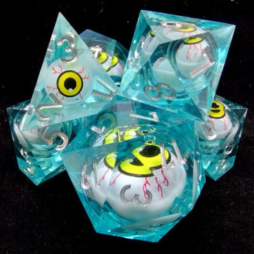 Blue Eyeball Liquid Core Sharp Edge Resin Dice image 0