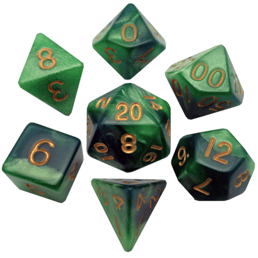 Mini Polyhedral Dice Set: Green / Light Green with Gold Numbers MD4155 image 0