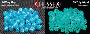 CHX27566 Sky/Silver Glow in the Dark 7PC Polyhedral Dice Set image 1