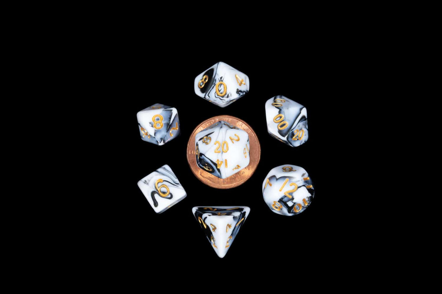 Marble with Gold Numbers Mini Dice Set image 0