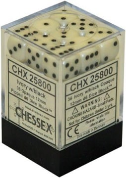 CHX25800 Opaque Ivory with Black Pips Block of 36 6-sided 12mm Dice image 0