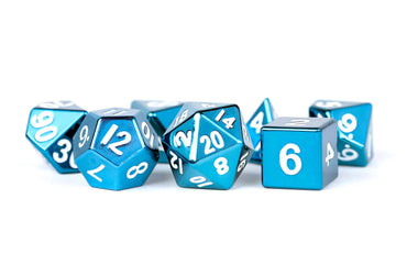 MDG Blue w/ White Metal Dice 7pc Set image 0