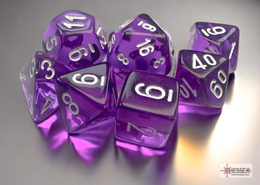 CHX20377 Mini Transluscent Purple/White 7pc Polyhedral Dice Set image 0