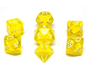 CHX23072 TRANSLUCENT YELLOW/WHITE 7PC POLY DICE image 0