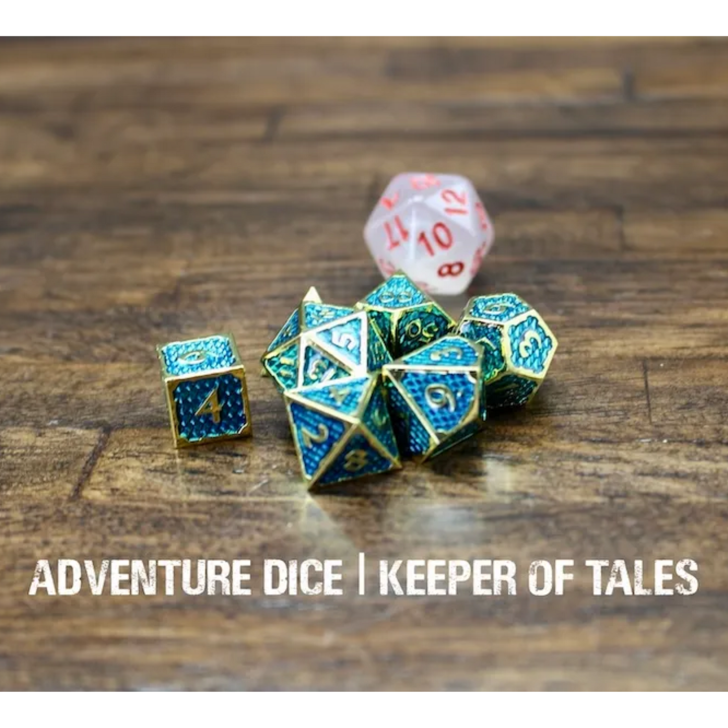Keeper of Tales Metal Teal/Gold Dice Set Adventure DIce