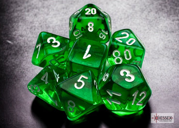 CHX20375 Mini Translucent Green/White 7pc Polyhedral Dice Set image 0