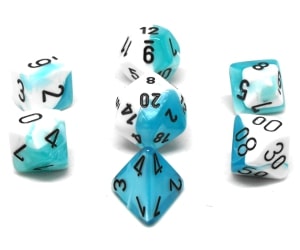 CHX26444 TEAL WHITE/BLACK GEMINI 7PC POLYHEDRAL DICE SET image 0