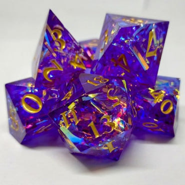 Purple Sharp Edged Prismatic Tinsel 7pc Dice Set image 0