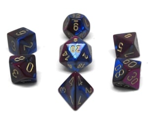 CHX26428 Blue Purple/Gold Gemini 7PC Polyhedral dice Set image 0