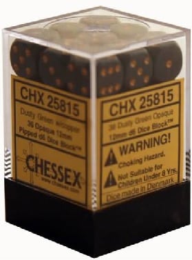 CHX25815 Opaque Dusty Green with Copper Block of 36 6-sided 12mm Dice image 0