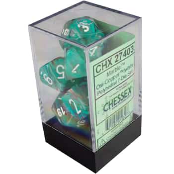 CHX27403 Marble Oxi Copper/White 7PC Polyhedral Dice Set image 0