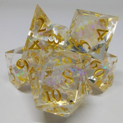 Sharp Edge Shimmering Plasma Ice with Gold 7p Polyhedral Dice Set image 0