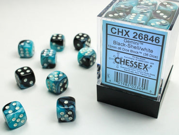 CHX25846 Gemini Black-Shell Block of 36 6-sided 12mm Dice image 0