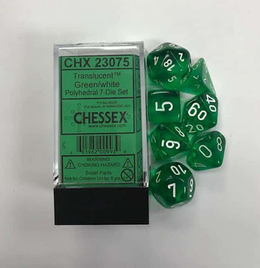 CHX23075 Green/White Translucent 7PC Polyhedral Dice Set image 0