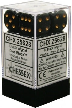 CHX25628 Black/Gold Opaque 12 D6 - A Muse N Games