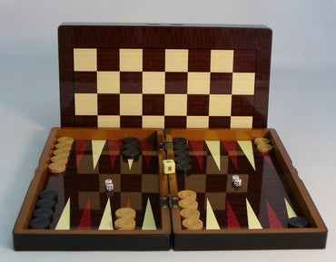 Backgammon 15" Woodgrain Decoupage w/ Chess Back image 0