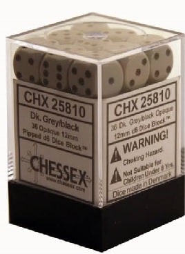 CHX25810 Opaque Dark Grey with Black Pips Block of 36 6-sided 12mm Dice image 0