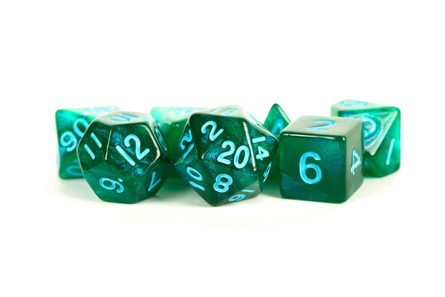 Stardust Green w/ Blue Numbers Polyhedral Dice Set image 0