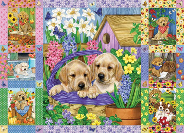 1000pc Puppies and Posies Quilt Puzzle image 1