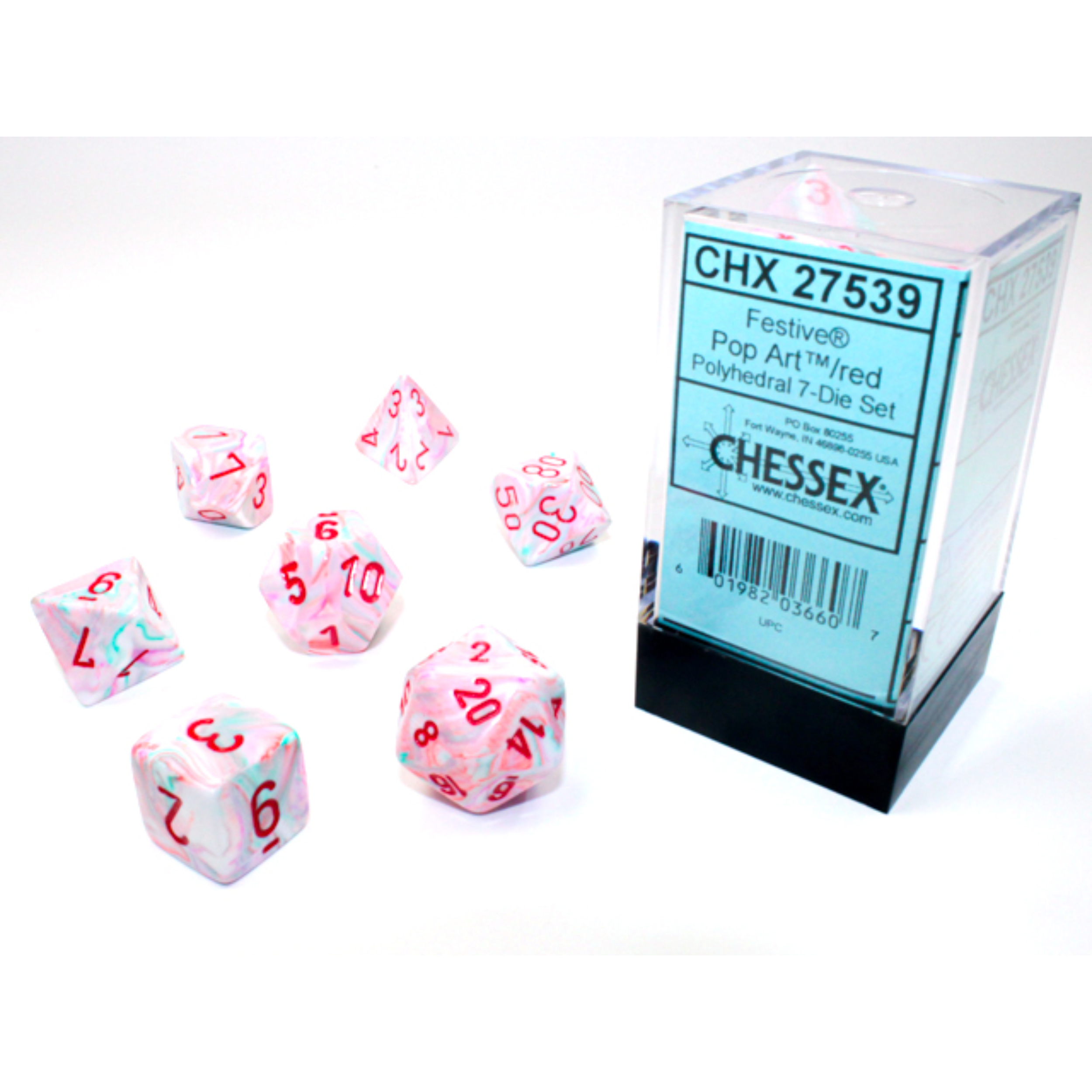 CHX27539 Pop Art Red 7 Piece Polyhedral Dice Set