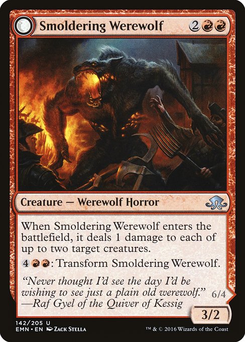 Smoldering Werewolf // Erupting Dreadwolf (142) [Eldritch Moon]