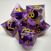 Liquid Core Purple and Black Dragon Eye Sharp Edge 7 Piece Dice Set image 0