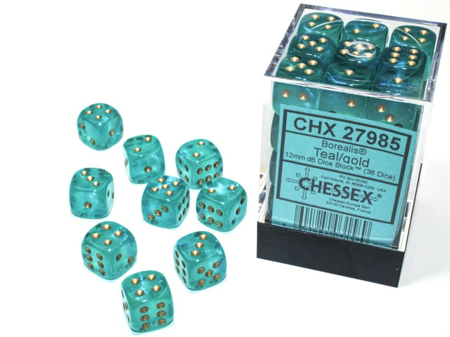 CHX27985 Borealis Teal Block of 36 6-sided 12mm Dice image 0