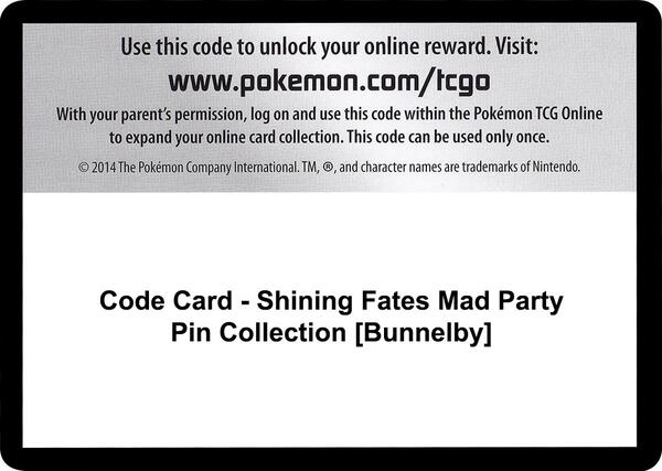 Code Card - Shining Fates Mad Party Pin Collection [Bunnelby] [Shining Fates]