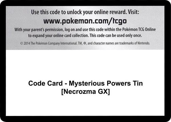 Code Card - Mysterious Powers Tin [Necrozma GX] [SM Burning Shadows]
