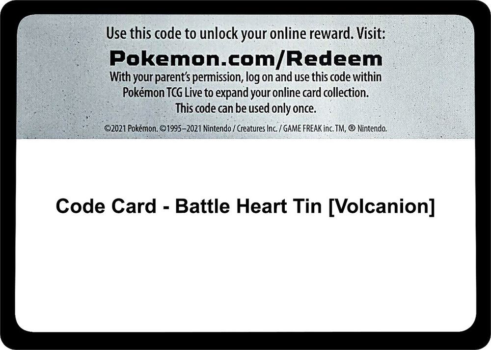 Code Card - Battle Heart Tin [Volcanion] [Miscellaneous Cards and Products]