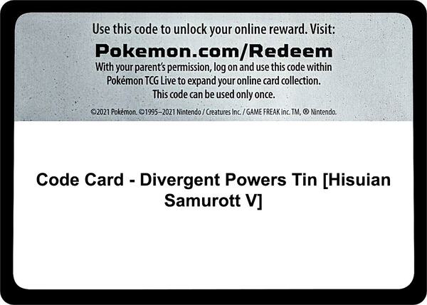 Code Card - Divergent Powers Tin [Hisuian Samurott V] [Miscellaneous Cards and Products]