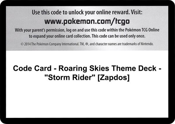 Code Card - Roaring Skies Theme Deck - "Storm Rider" [Zapdos] [XY Roaring Skies]