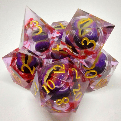 Liquid Core Red and Purple Bloodlines Dragon Eye 7 Piece Dice Set image 0