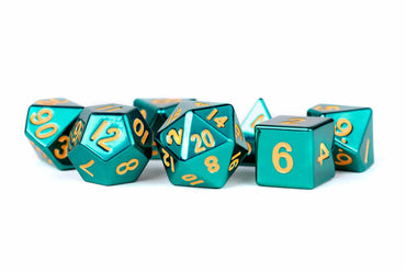 Turquoise with Gold Numbers Polyhedral Dice Set image 0