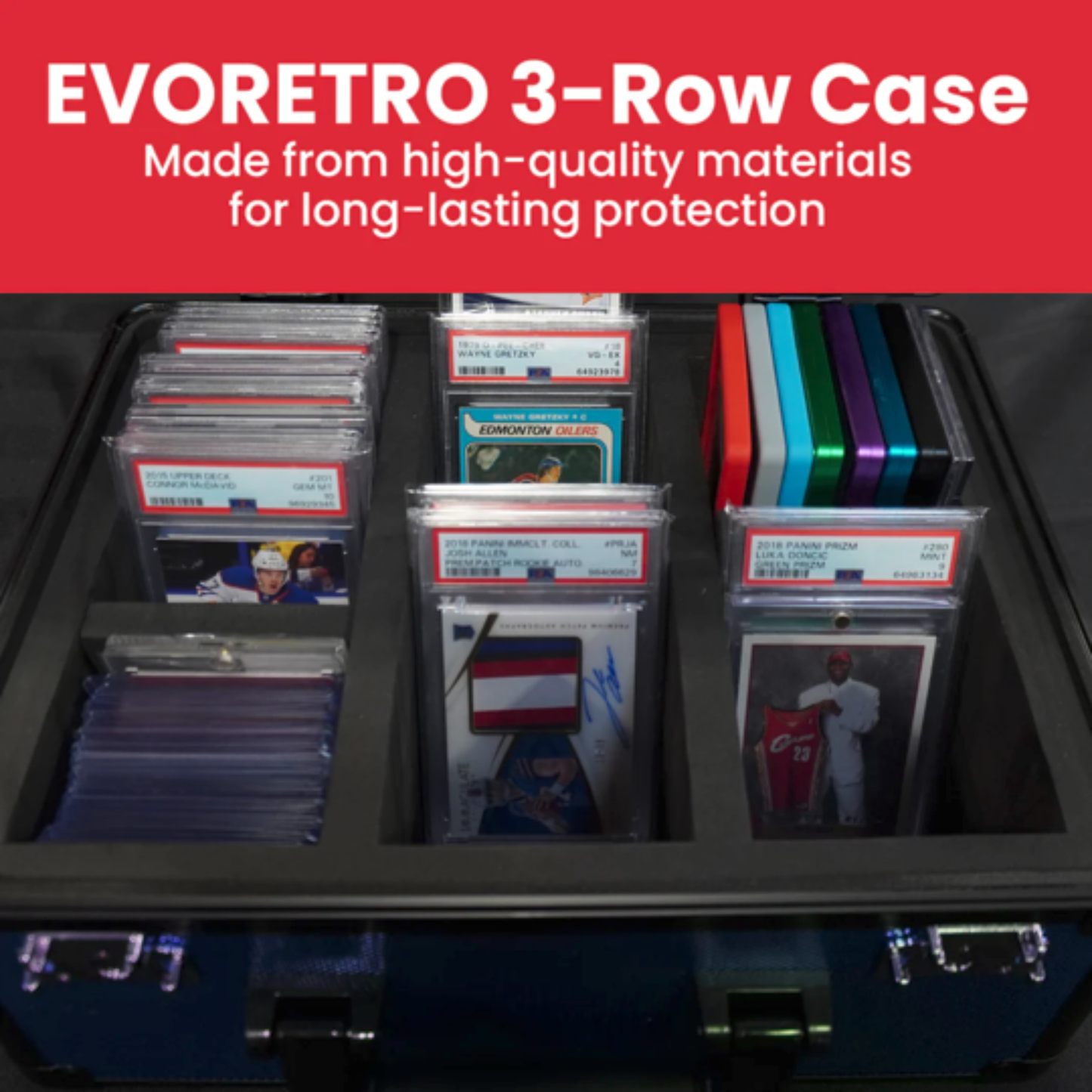EVORETRO Yellow Aluminum Graded Card Storage Box 3 Rows TSA Lock