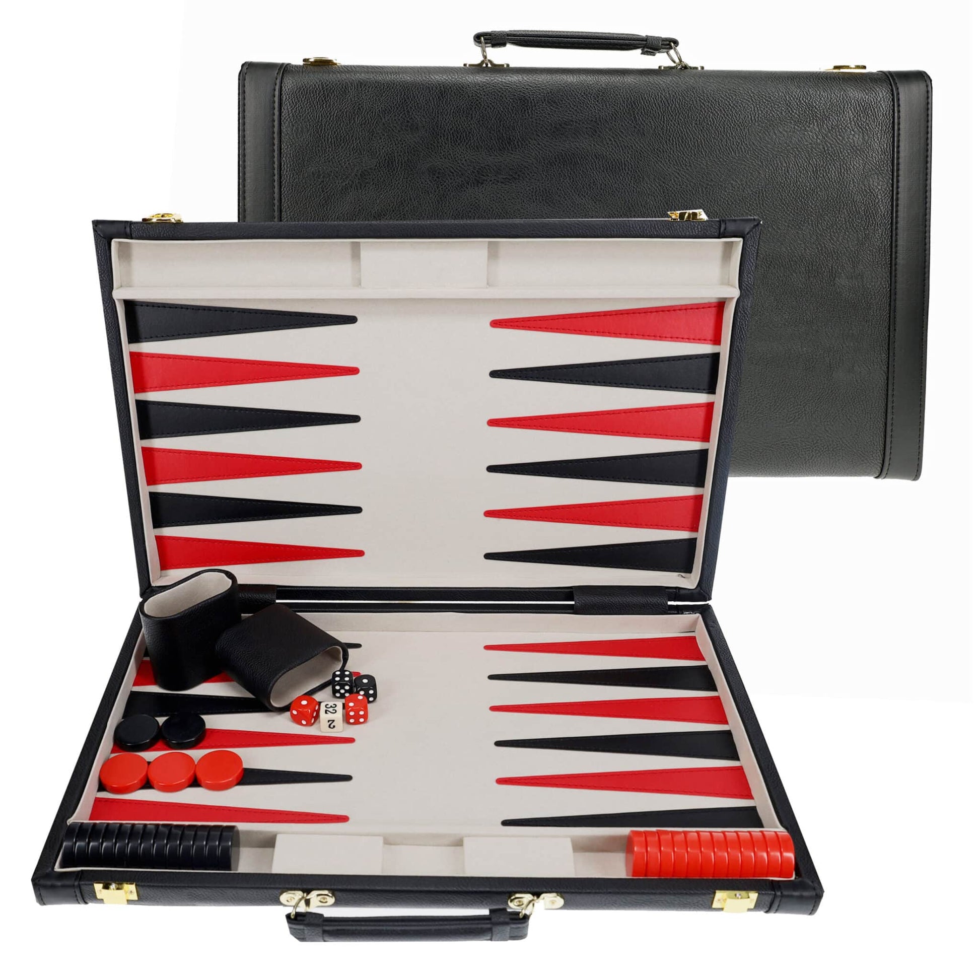 Backgammon Black Leatherette Grey Stripe 18" image 0